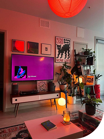Modern colorful interior with ambient lighting